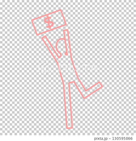 ドル紙幣に飛びつこうとしている人物のシルエット	 130595866