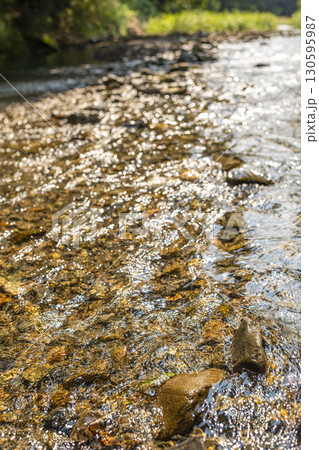 夏の日差しに輝く清流の川面 130595987