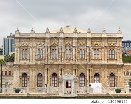 Dolmabahce Palace view from the Bosphorus in Istanbul. Ottoman architecture, cultural heritage and historical tourism in Turkey. Dolmabahce Palace view from the Bosphorus in Istanbul. Ottoman architecture, cultural heritage and historical tourism in Turkey. 130596135