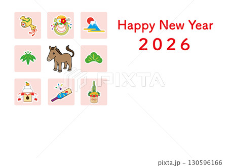 2026年 午年 年賀状 テンプレート　英語 130596166