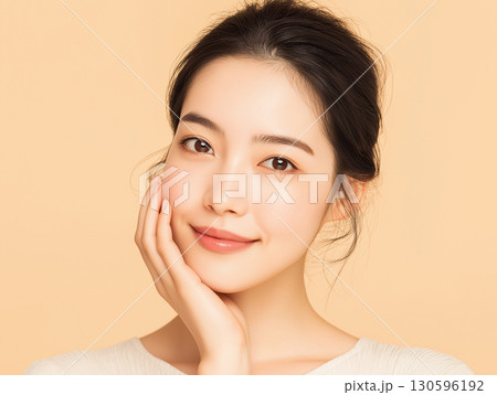 素肌の美しさを表現する女性の美容ポートレート「生成AI」 130596192