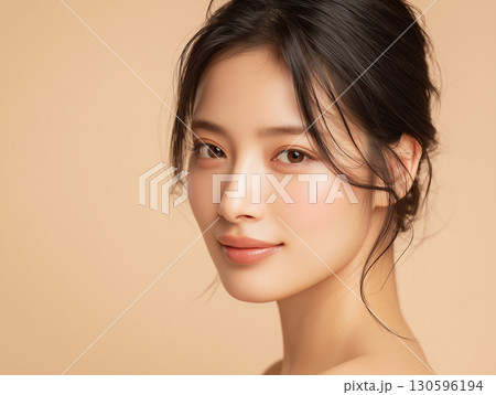 素肌の美しさを表現する女性の美容ポートレート「生成AI」 130596194