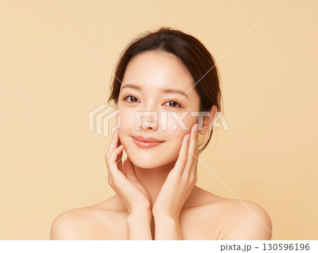 素肌の美しさを表現する女性の美容ポートレート「生成AI」 130596196