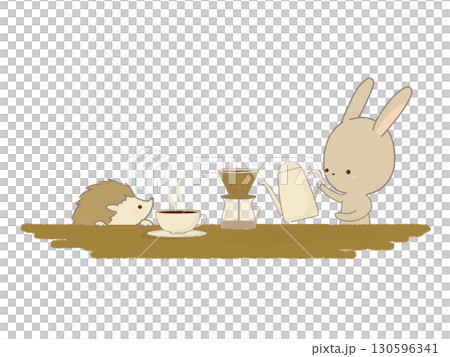 兔子和刺蝟準備咖啡的插圖 130596341