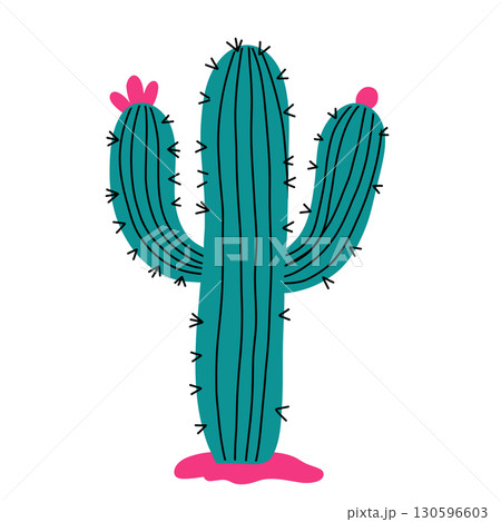 Cute blooming cactus for summer fun, playful desert cactus for projects 130596603