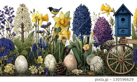 easter decoration with bird eggs 130596629