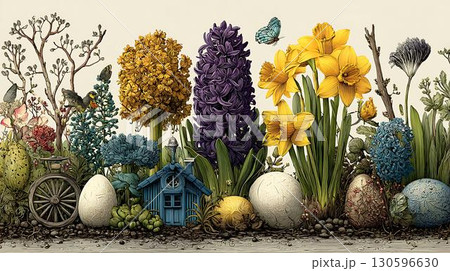 easter decoration with bird eggs 130596630