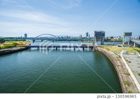 閘門設備工事中の淀川大堰 大阪市 閘門設備工事中の淀川大堰 大阪市 130596965