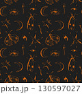 Halloween inspired seamless mystical pattern with moths stars moons and eyes on dark background magical design for fabric and wrapping 130597027