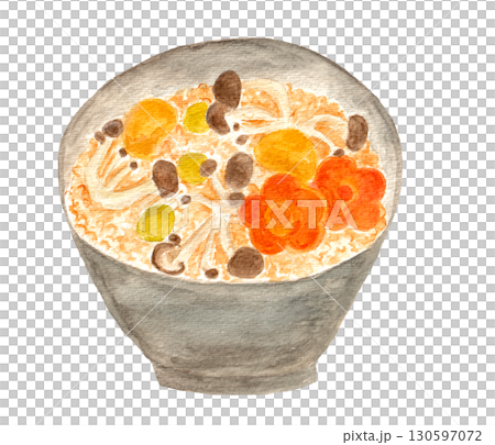 手繪水彩插圖的秋季調味飯 130597072