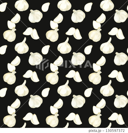 にんにくのシームレスパターン　手描き水彩イラスト背景素材 130597372
