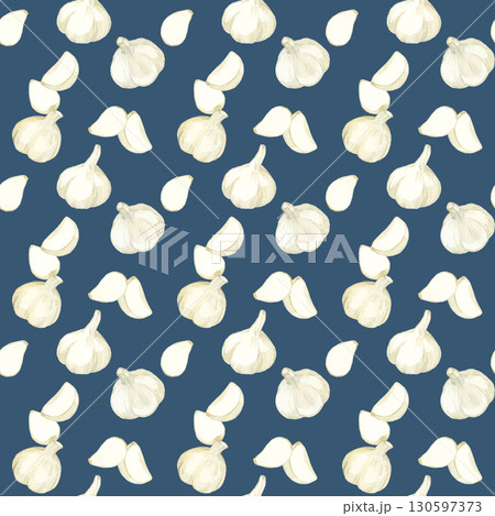 にんにくのシームレスパターン　手描き水彩イラスト背景素材 130597373