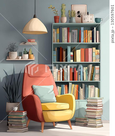 interior living room with shelf 130597601