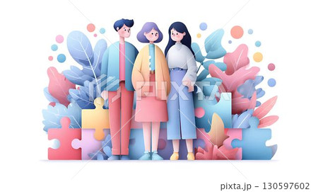 happy family with puzzle pieces 130597602