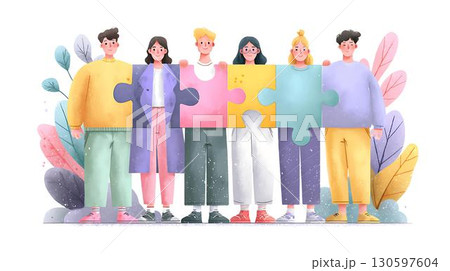 happy family with puzzle pieces 130597604