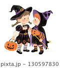ハロウィン仮装の可愛い子供たちのイラスト｜魔女・かぼちゃ・トリックオアトリート 130597830