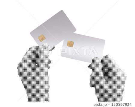 Cardholder holding two cards, debit and credit, showcasing economic and financial concepts. Female 130597924