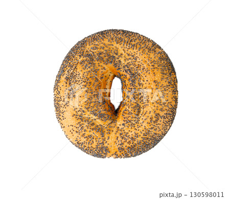 Poppy Seed Bagel Isolated, One Round Bread Bun, Poppyseed Wheat Bakery for Breakfast 130598011