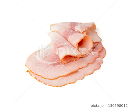 Baked Pork Slices Isolated, Roasted Sliced Loin, Tenderloin Ham Pieces, Boiled Meat Fillet Cuts 130598012