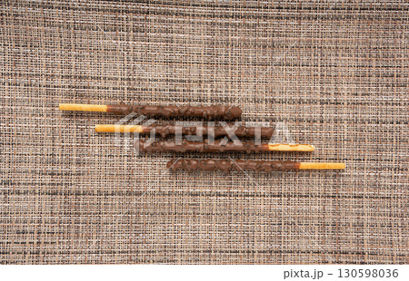 Chocolate cookie sticks, long choco pastries, japan biscuit tubes, korea cracker sticks 130598036