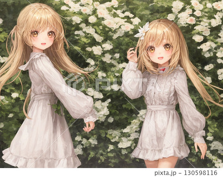 桜の花と若い女性 130598116