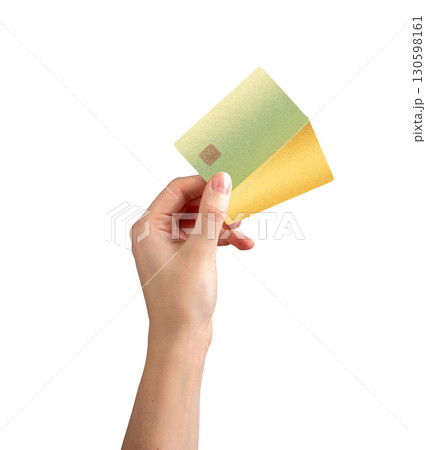 Hand holding chip card for payment. Cashback, credit, salary, commerce, secure fund, transfer, 130598161