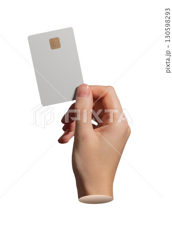 Hand holding a blank chip card, isolated on white background, concept of finance, payment, 130598293