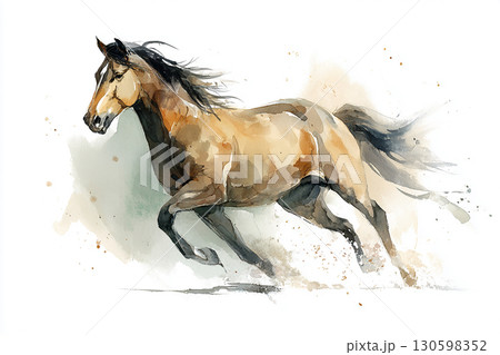 勢いよく駆ける馬のイラスト素材（水彩・午・アート）のイラスト素材
