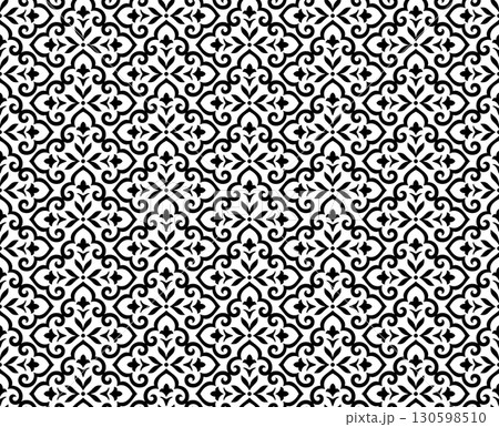 Flower geometric pattern. Seamless vector background. White and black ornament. 130598510