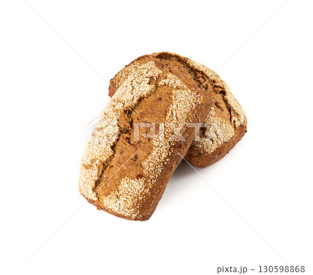 Whole wheat brown bread isolated, fitness pumpkin carrot buns with seeds, cereal bread 130598868