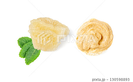 Yellow pomelo body scrub texture smear isolated Yellow pomelo body scrub texture smear isolated 130598893