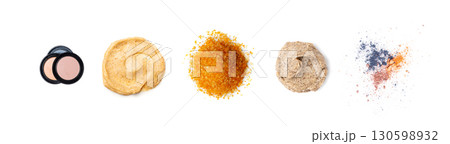 Different cosmetic set isolated. Scrub samples texture, skincare products swatches Different cosmetic set isolated. Scrub samples texture, skincare products swatches 130598932