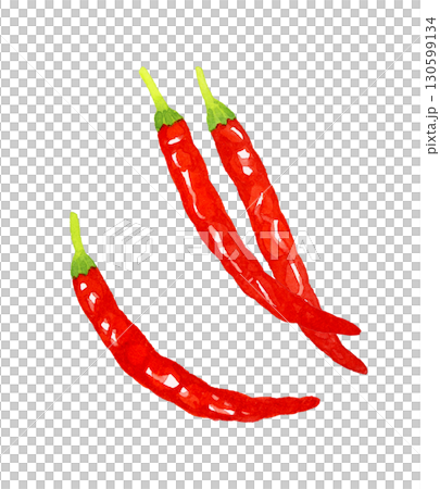 一組紅辣椒-蔬菜和調味品的手繪水彩插圖 一組紅辣椒-蔬菜和調味品的手繪水彩插圖 130599134