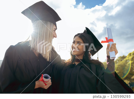 Students, study and college certificate hug of graduate women together at celebration. Diploma success, happiness and excited friends with school, education and university graduation scroll Students, study and college certificate hug of graduate women together at celebration. Diploma success, happiness and excited friends with school, education and university graduation scroll 130599293