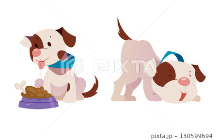 A Playful Cartoon Dog Engaging in Various Food and Snack Related Actions and Activities 130599694