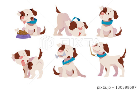 Delightful Cartoon Dog Expressions and Varied Activities Perfect for Kids to Enjoy and Explore 130599697