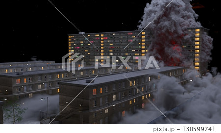 攻撃される都市の風景 130599741