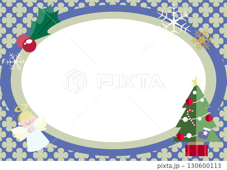 楕円型クリスマスフレーム背景 イラスト素材 130600113