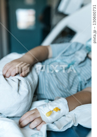 Child Patient Lying in Hospital Therapy Room Child Patient Lying in Hospital Therapy Room 130600731
