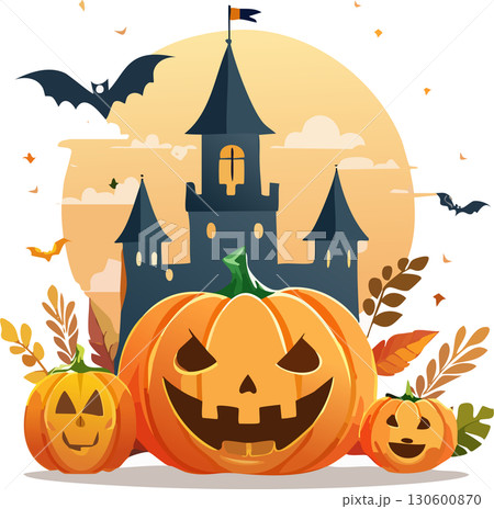 ハロウィン（城,屋敷,カボチャ,お化け,コウモリ） 130600870