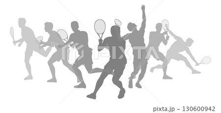 Silhouette Tennis Players Silhouettes Concept 130600942
