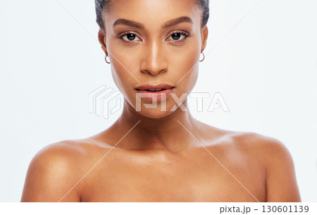 Woman, face and beauty isolated on a white background for makeup, cosmetics or facial treatment. Portrait of beautiful female in skincare with cosmetic lips or perfect skin for self love or self care Woman, face and beauty isolated on a white background for makeup, cosmetics or facial treatment. Portrait of beautiful female in skincare with cosmetic lips or perfect skin for self love or self care 130601139