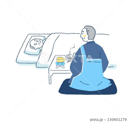 ご臨終 ご遺体の前で枕経をする僧侶 ご臨終 ご遺体の前で枕経をする僧侶 130601279