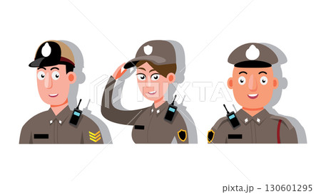 Cartoon police officer avatars set Vector Illustration 130601295