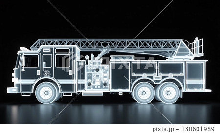 消防車・ハシゴ車のレントゲン写真、モノクロ 130601989