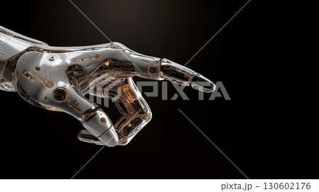 Robotic Arm. Robot hand pointing isolate on black background. Humanoid robot hand 130602176