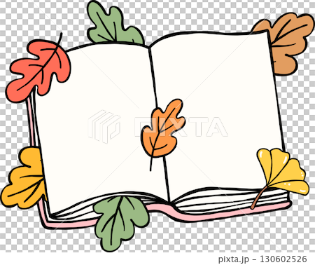 Fall Reading Bookish, Open Book with Autumn Leaves Hand Drawn Fall Reading Bookish, Open Book with Autumn Leaves Hand Drawn 130602526