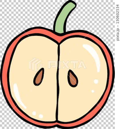 Illustration of a Half cut Apple Hand Drawn 130602534