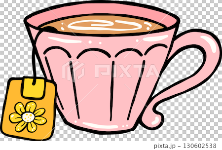 Hand Drawn Pink Teacup with Tea Bag Hand Drawn Pink Teacup with Tea Bag 130602538
