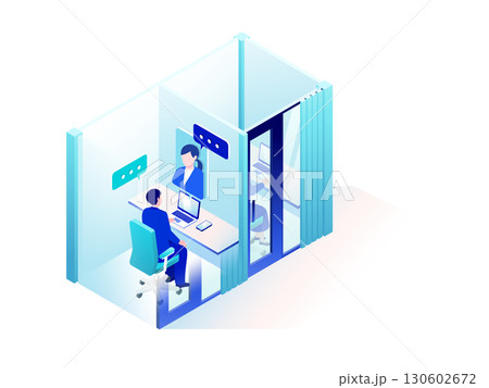 テレフォンブースとビデオ会議 – アイソメトリックオフィスイラスト 130602672